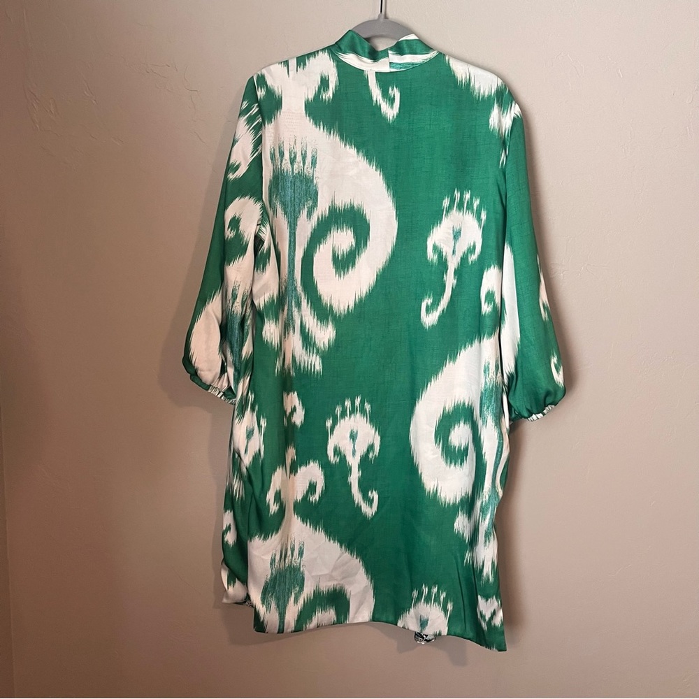Chico’s Reversible Floral Printed Longline Kimono Ikat Duster Cardigan - Picture 9 of 15